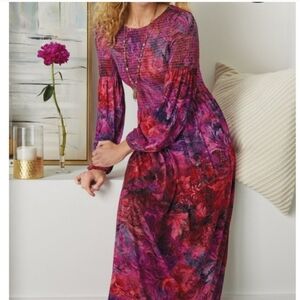 Soft Surroundings Beunissma Maxi Floral Smocked Dress Size Large